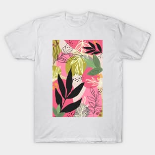 Pink Modern Abstract leaves T-Shirt